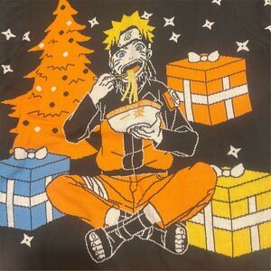 Naruto Shippuden Ugly Christmas Sweater Mens M Black Orange Ramen Graphic
